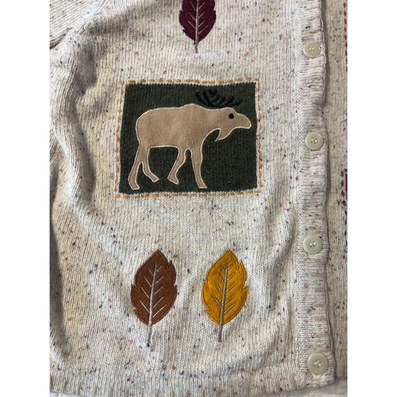 Vintage Croft & Barrow Autumn Cardigan Sweater L Moose- Bear- Leaves Cottagecore - Picture 7 of 11